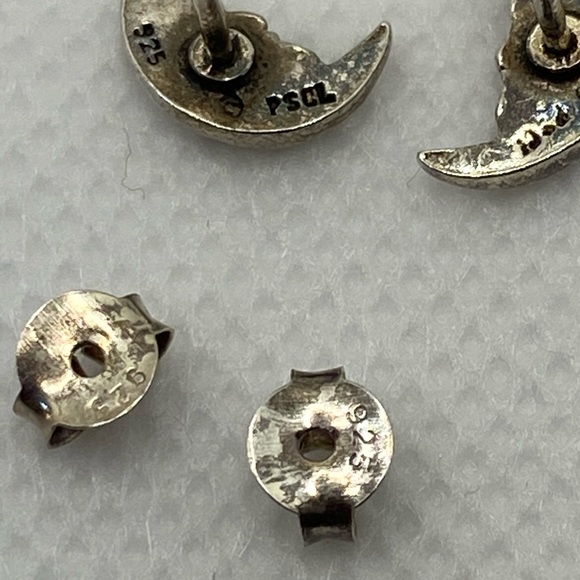 Crescent Moon Face stud earrings .925 Sterling Silver Peter Stone - Picture 8 of 9